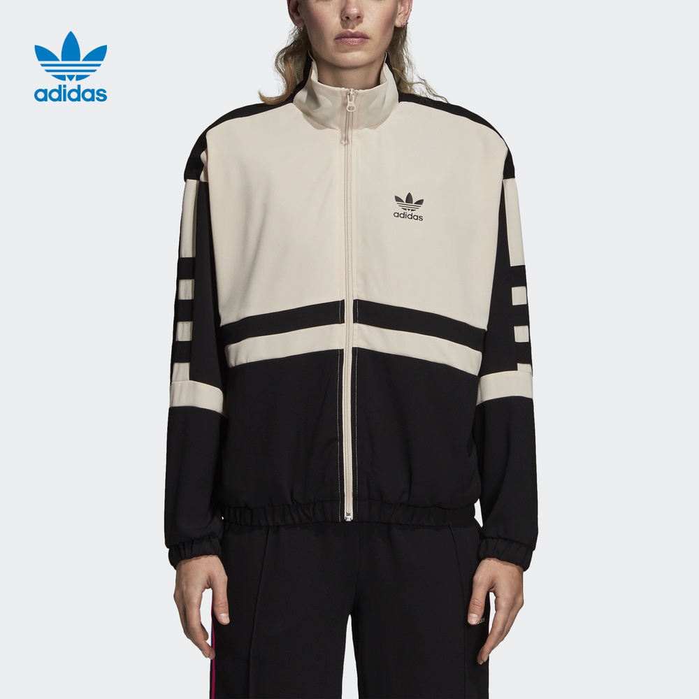 Adidas Originals Womens Track Top Jacket Black/Linen Adidas DH4198 Jacket 3 Stripes Coat