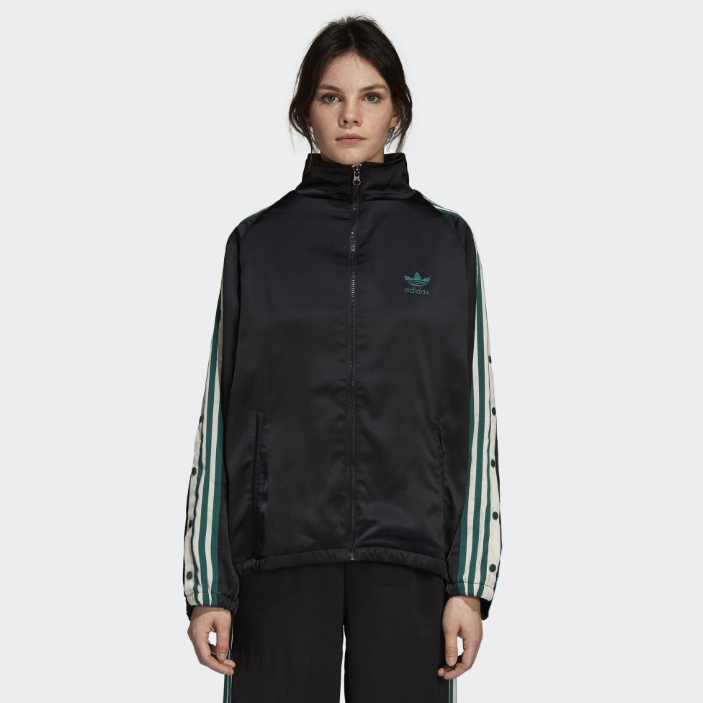 Original Adidas Womens Satin Snap Track Top DH4600 Jacket Velvet Firebird Track Black Top