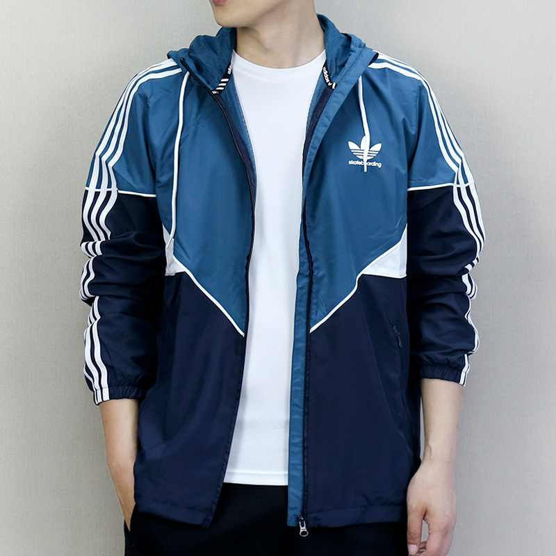 Original Adidas Jaqueta Premiere Windbreaker Hoodies DH6659 Navy White Turquesa Jacket