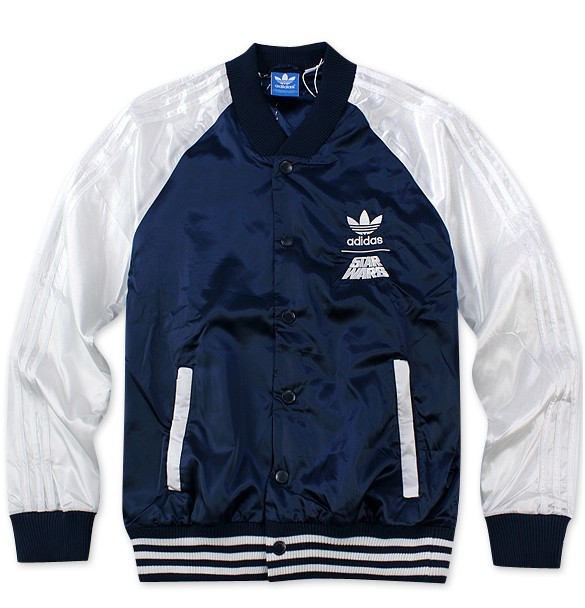 Original Adidas NWT Mens V33840 Star Wars Jacket Satin Jacket Dark Indigo Track Adidas Silk Embroidery