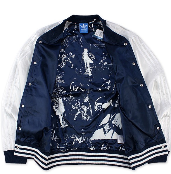 Original Adidas NWT Mens V33840 Star Wars Jacket Satin Jacket Dark Indigo Track Adidas Silk Embroidery