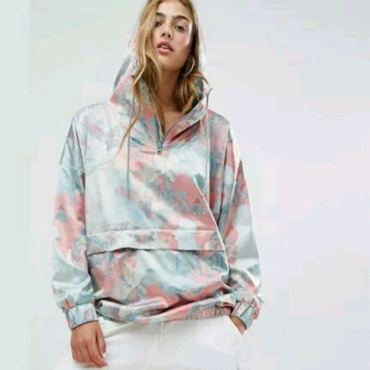 Original Adidas BR6616 Pastel Camo Satin Womens Hoodie Multicolor AOP Jacket