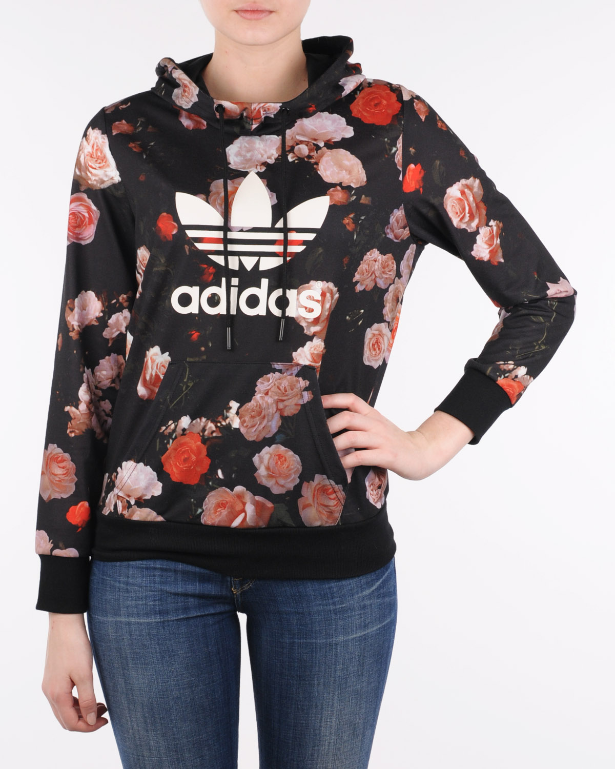 Original Adidas Women's Trefoil Allover Floral Rose Hoodie F79297 Jacket Sweats Trackt Top