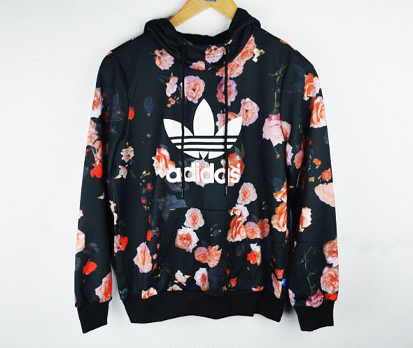 Original Adidas Women's Trefoil Allover Floral Rose Hoodie F79297 Jacket Sweats Trackt Top