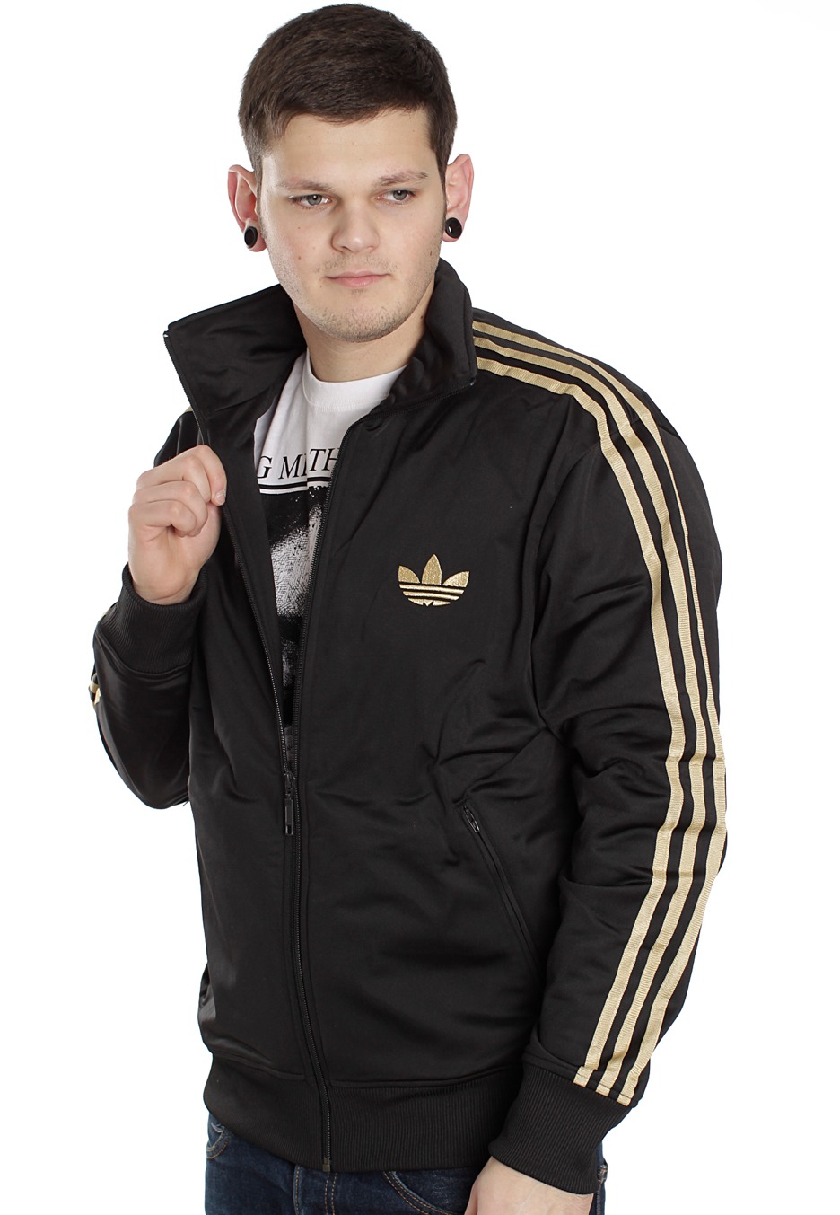 Original Adidas Mens Authentic Sports Track Top Firebird Jacket Black/Gold Trefoil Coat