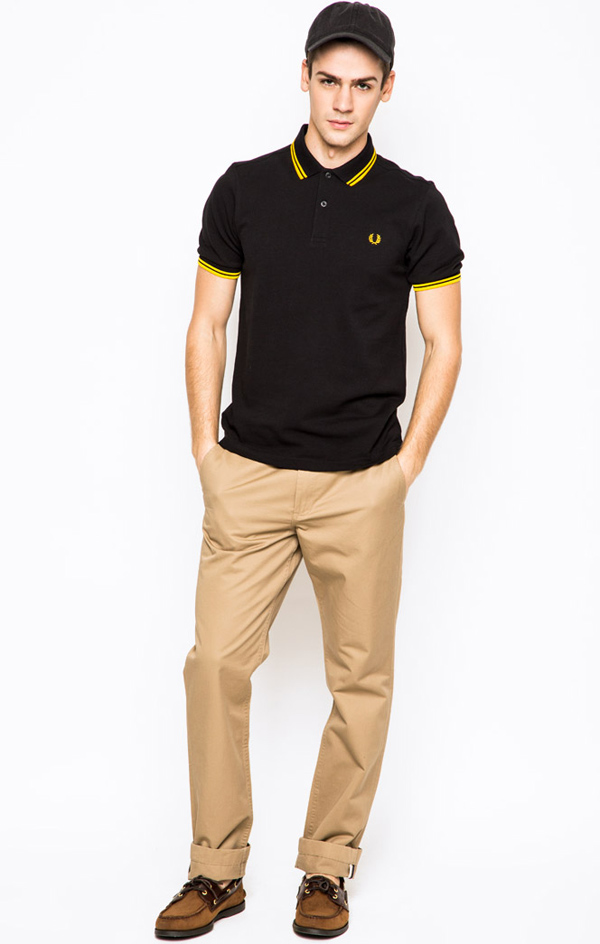 Original Mens Fred Perry Polo Tshirt UK FP Polo Shirt Black/Yellow