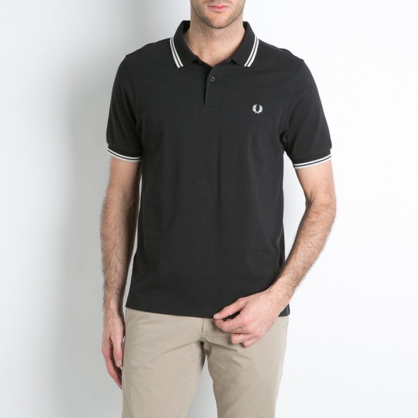 Original Mens Fred Perry Polo Tshirt UK FP Polo Shirt Black/White