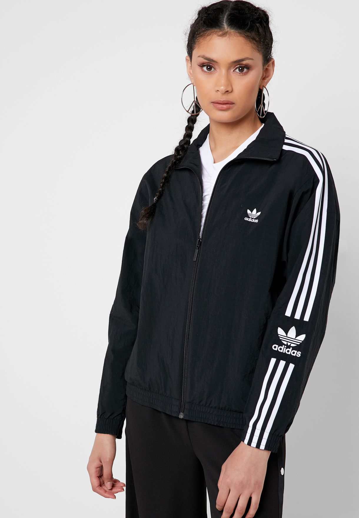 Adidas Original Womens Track Jacket ED7538 Black Three Stripes Lock Up TT Jacket
