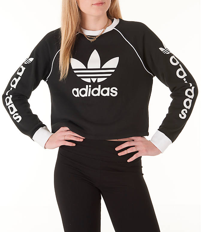 Adidas Sweatershirt Long Sleeve Womens DH4714 Crewneck Trefoil Cropped Sweatershirt