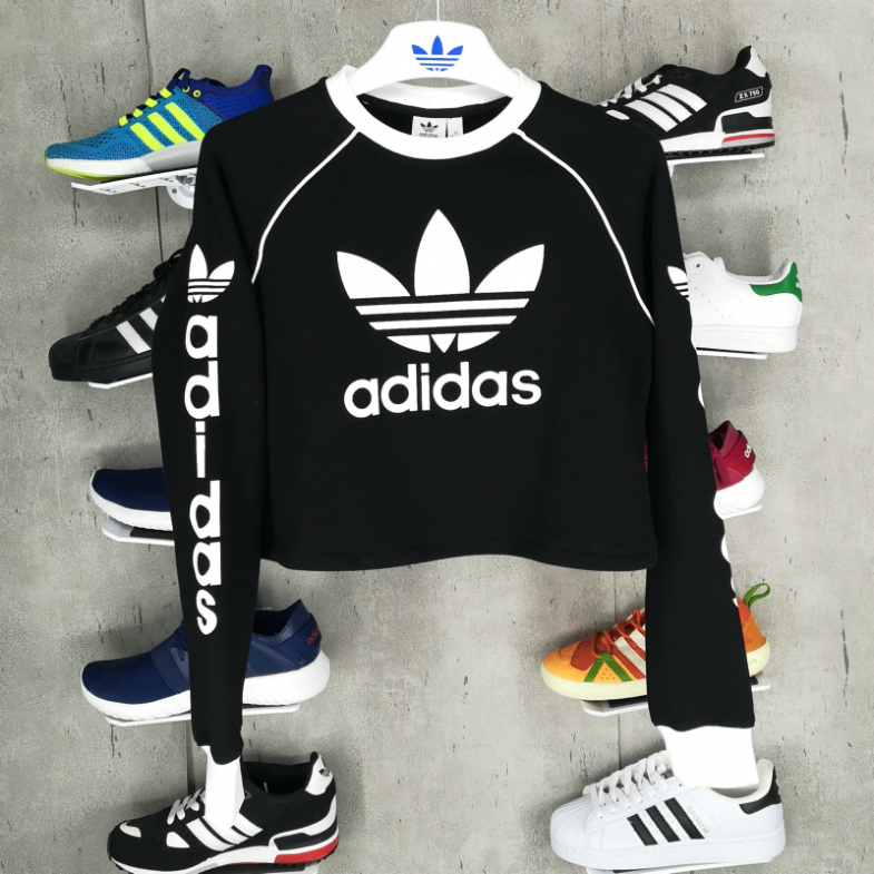 Adidas Sweatershirt Long Sleeve Womens DH4714 Crewneck Trefoil Cropped Sweatershirt