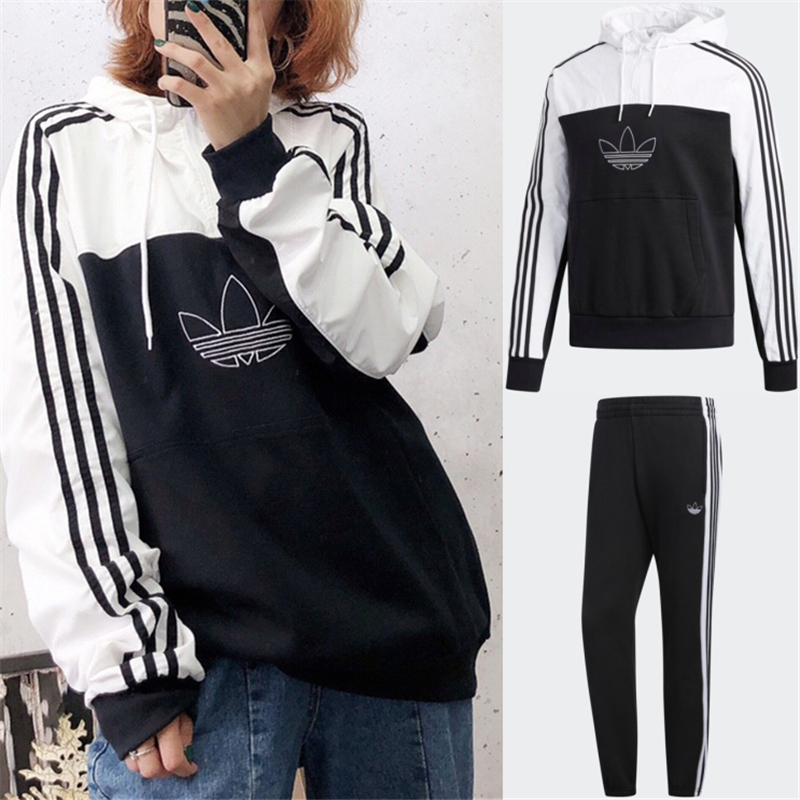Adidas Original Mixed Hoodie Tracksuit ED6239 Sweatershirt With Pants ED6255 Black Jogger Pants Grey ED6258 Grey Pants