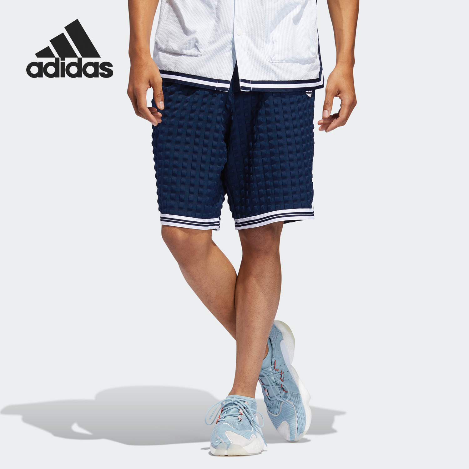 Original Adidas Mens Banyan Checkers Shorts DV3111 White Shorts  DV3112 Navy Summer Pants C