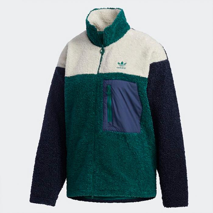 Original Adidas Womens Short Sherpa Jacket Green GL6407 Jacket