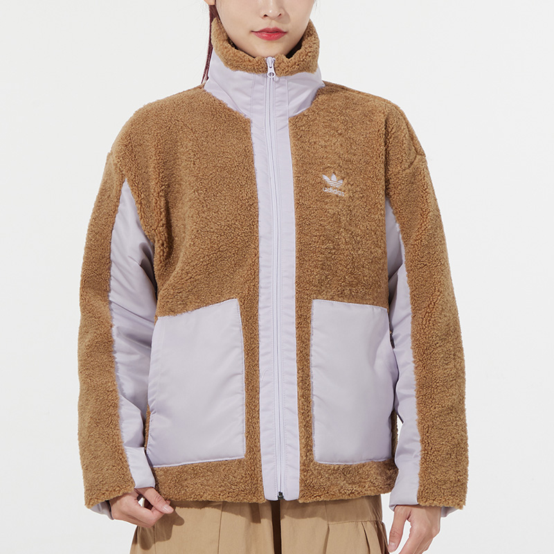 Adidas Womens Original Fur Jacket HC6604 Winter SHERPA BIKER Khaki Coat