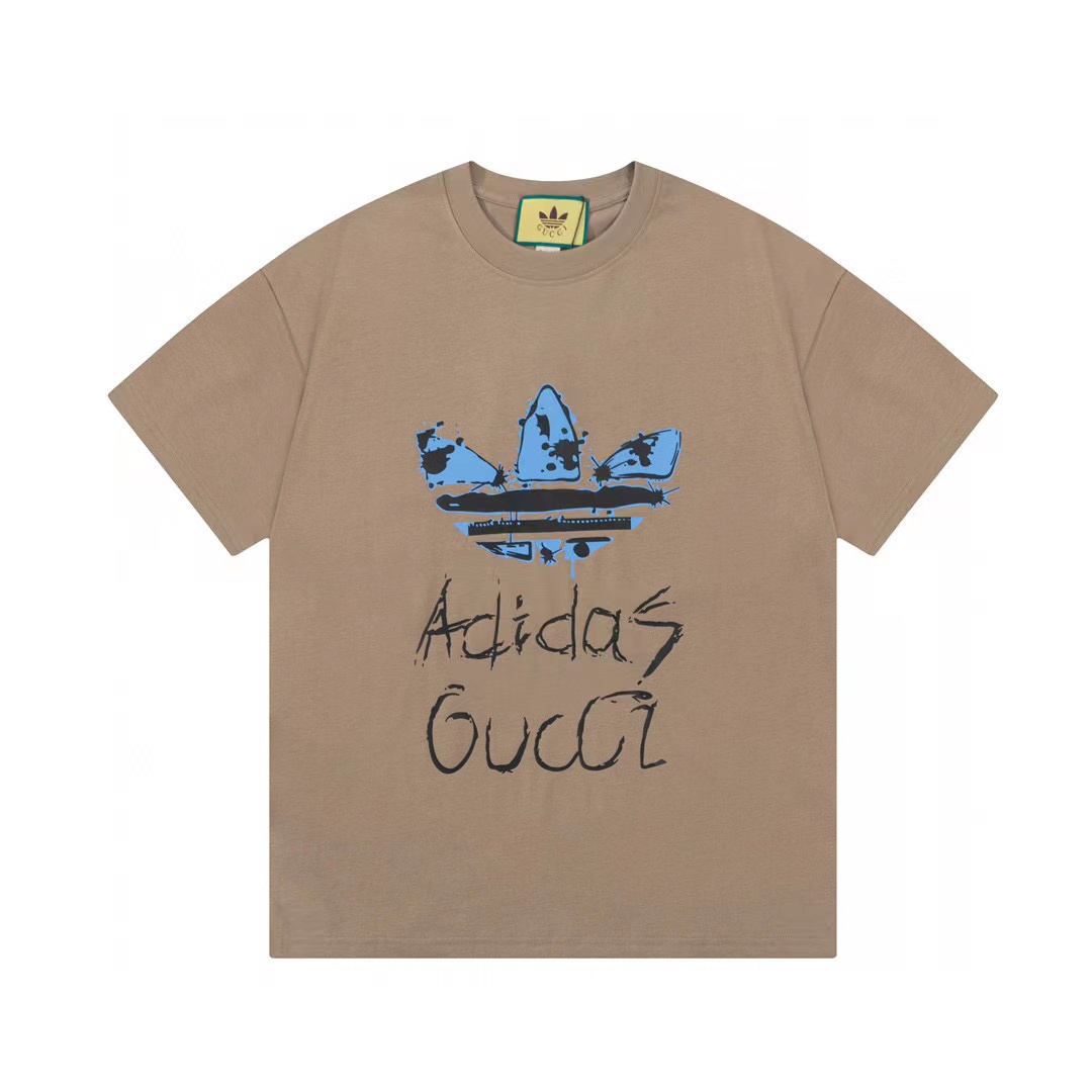 Adidas X Gucci Collaboration 2023 Summer Tees Graffiti Trefoil Logo 3 Colors Tees