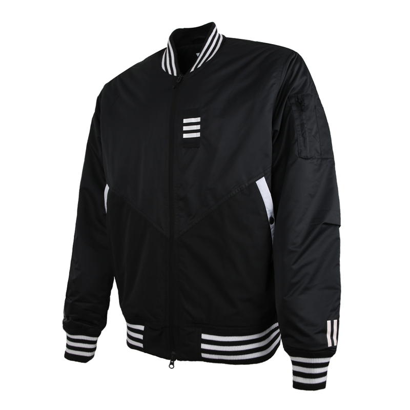 Adidas x White Mountaineering Flight Jacket Black BQ4077 Snap Button Pockets Ribbed Trims 3 Stripes