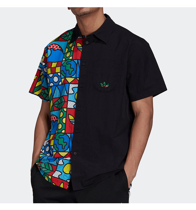 Men's adidas originals Artist Printing Button HA4682 Short Sleeve Black Shirt