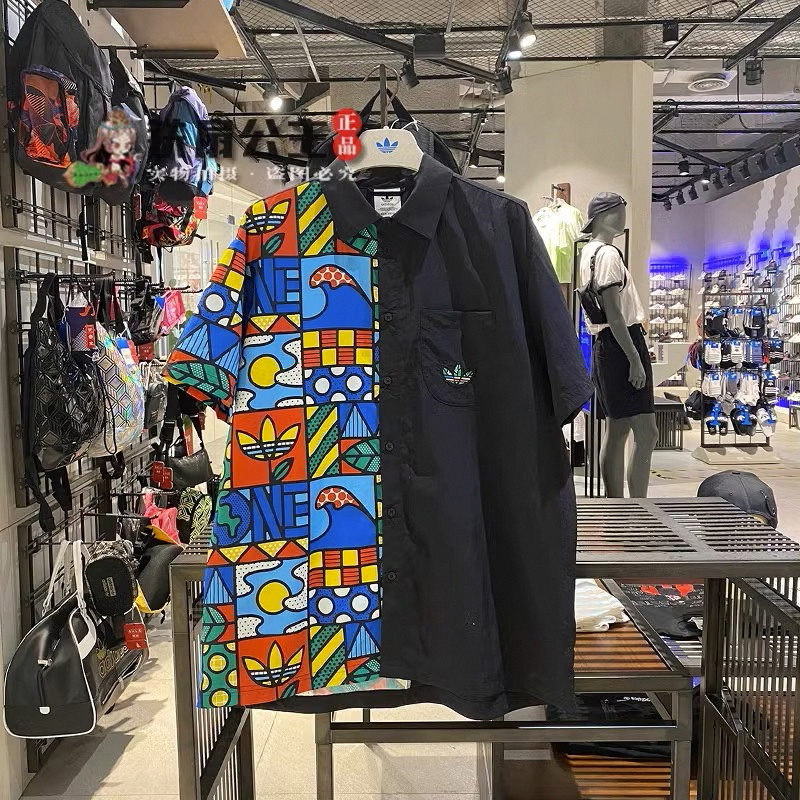 Men's adidas originals Artist Printing Button HA4682 Short Sleeve Black Shirt