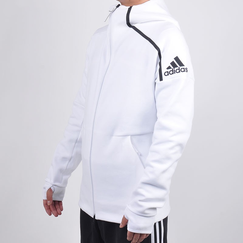 Original Adidas CD6277 Mens ZNE Pulse Full Zip Hoodie White Running Training Sport White Hoody