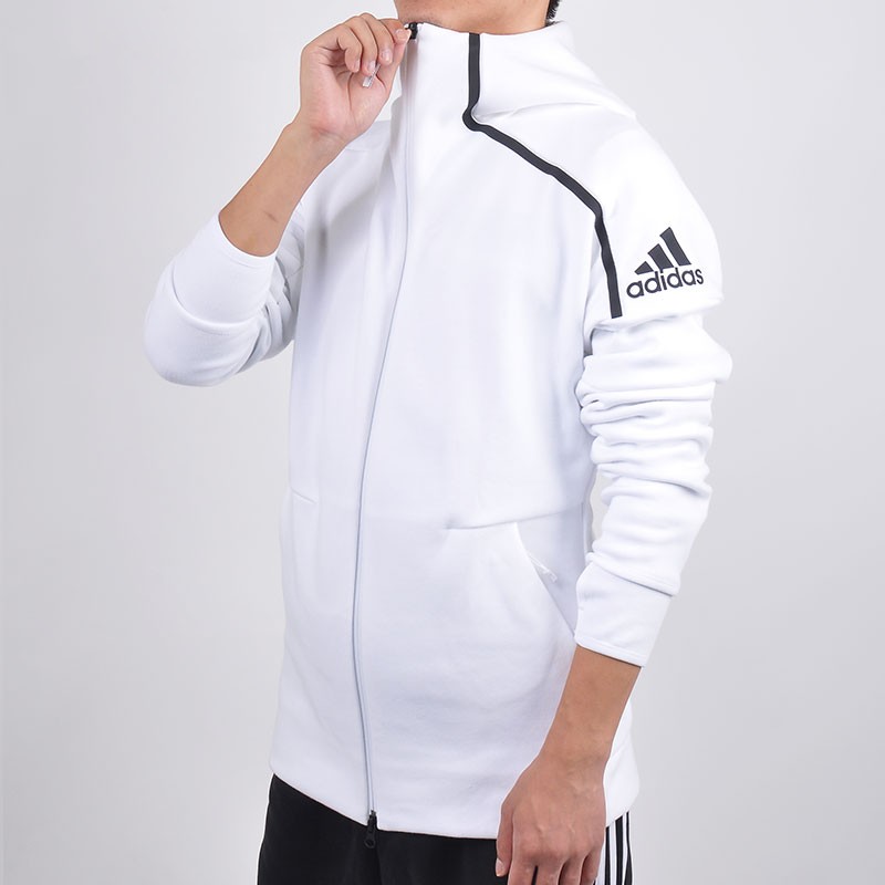Original Adidas CD6277 Mens ZNE Pulse Full Zip Hoodie White Running Training Sport White Hoody